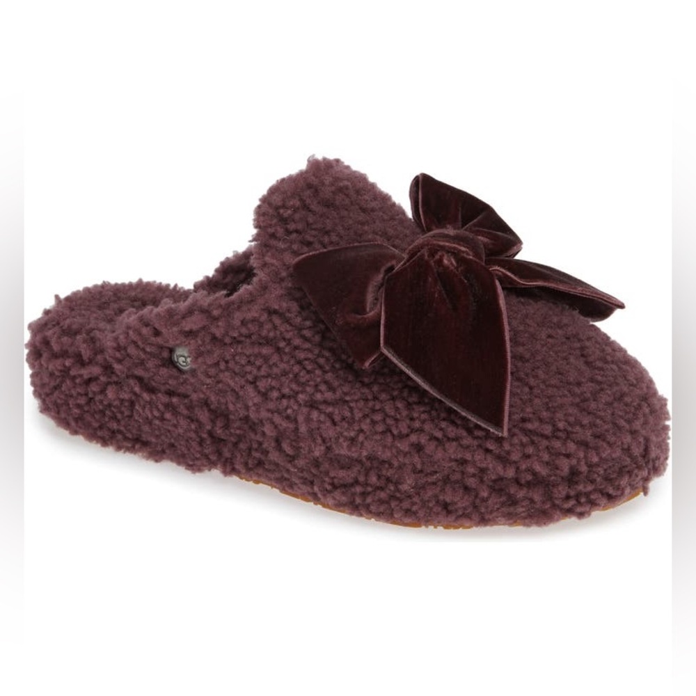 UGG Addison Velvet Bow Slippers (Port) - Women’s Size 10.5